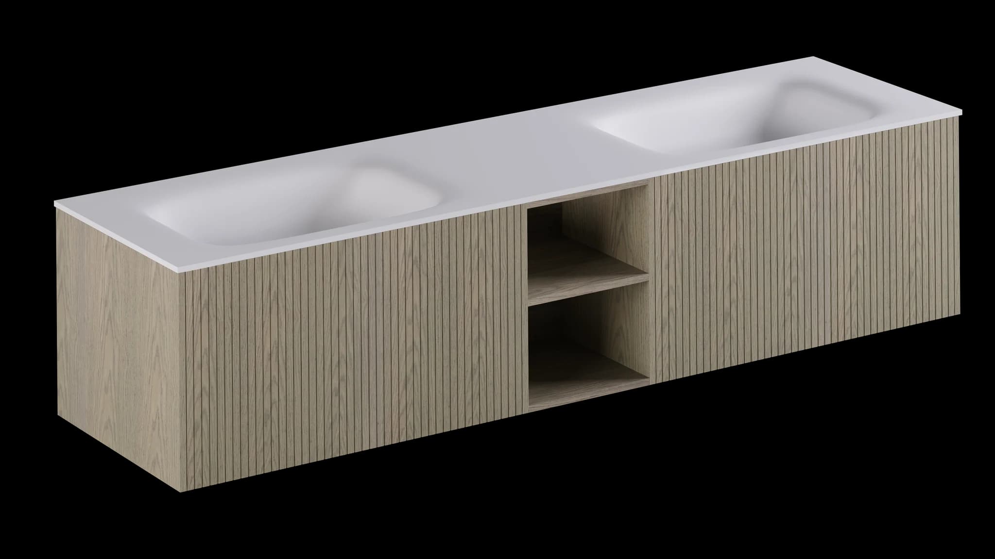 Linea Badmeubelset 200cm, 2 lades, 2 kommen, Fineer Natural