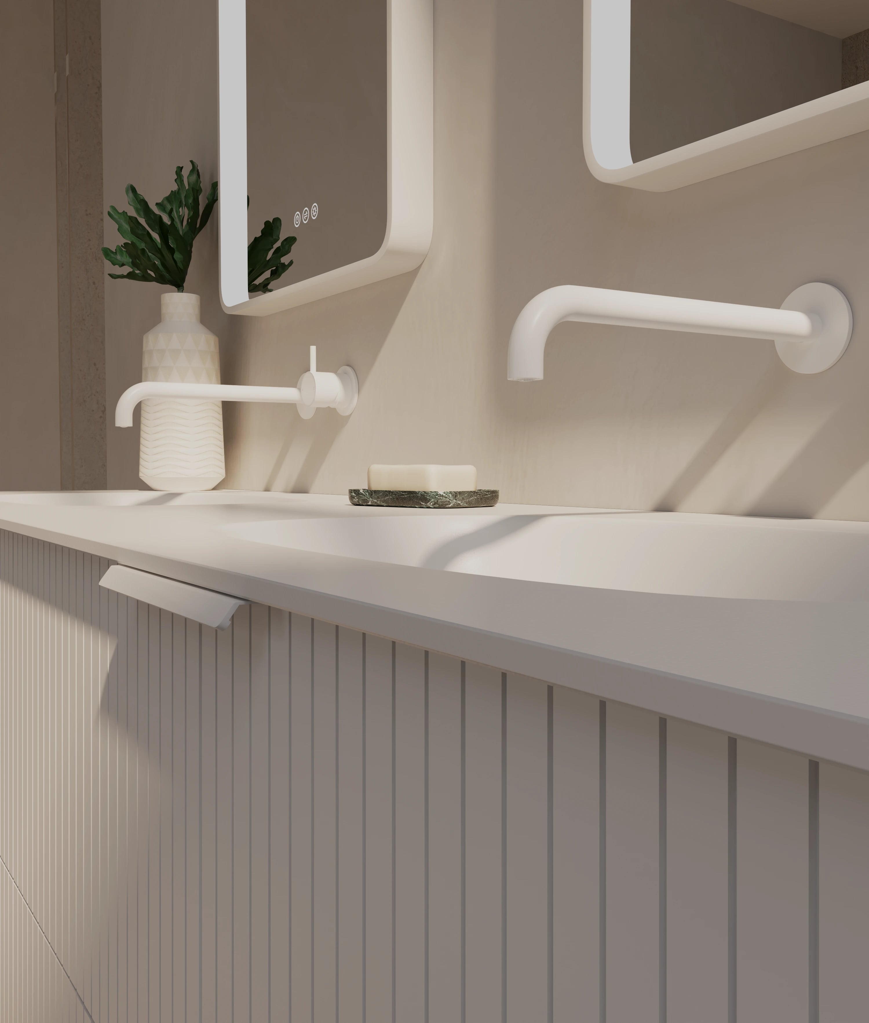 Minimalistisch badkamermeubel in vier unieke gelakte houtkleuropties. Ontworpen met gladde afwerkingen en strakke lijnen, versterkt elk meubel de moderne esthetiek terwijl het zowel elegantie als functionele veelzijdigheid biedt.