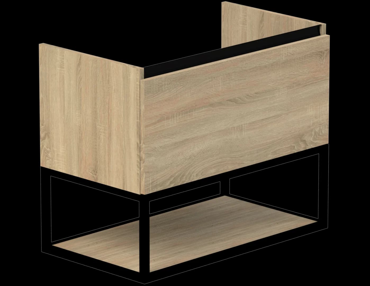 Beat 45 Onderkast, Mat zwarte greeplijst, opliggend, 1 lade, met frame