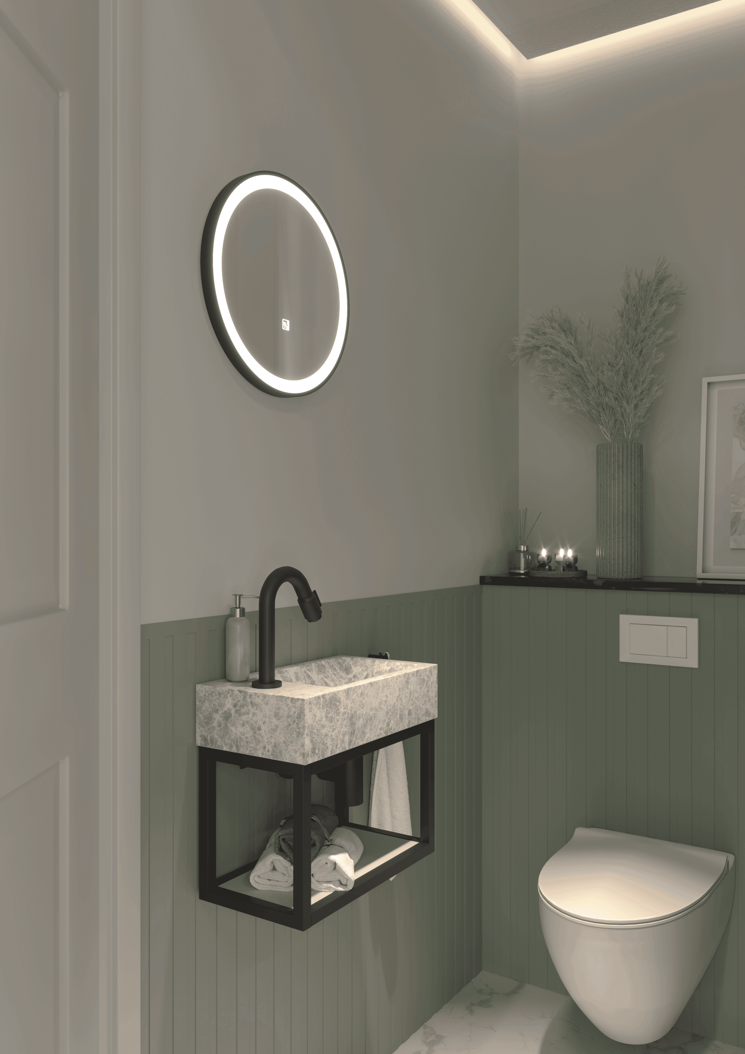 Hilton GM Scene — badkamer met wastafels
